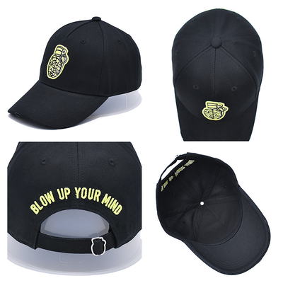 5 Panel Camper Sport Cap dengan Lubang Tali 2/4/6/Tidak Ada Warna Hitam Dengan Logo Bordir