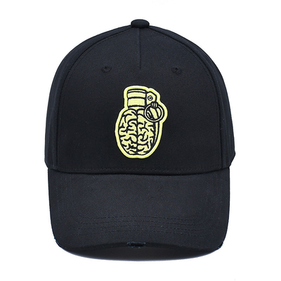 5 Panel Camper Sport Cap dengan Lubang Tali 2/4/6/Tidak Ada Warna Hitam Dengan Logo Bordir