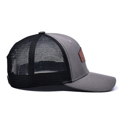 Topi Trucker Depan-Katun yang Dapat Disesuaikan dengan Patch Lether Kustom Pita Penahan Keringat