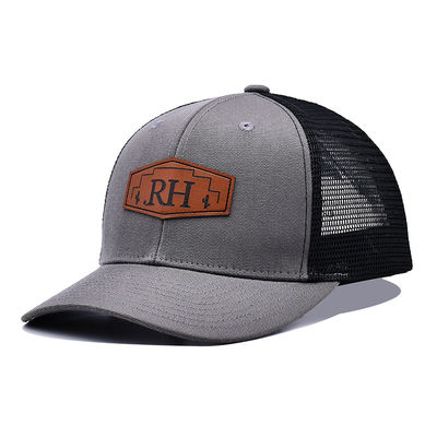 Topi Trucker Depan-Katun yang Dapat Disesuaikan dengan Patch Lether Kustom Pita Penahan Keringat