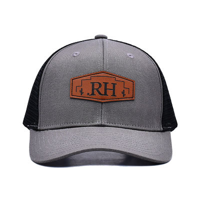 Topi Trucker Depan-Katun yang Dapat Disesuaikan dengan Patch Lether Kustom Pita Penahan Keringat