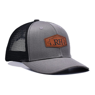 Topi Trucker Depan-Katun yang Dapat Disesuaikan dengan Patch Lether Kustom Pita Penahan Keringat
