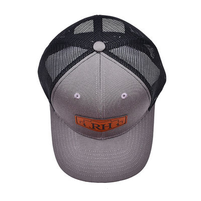 Topi Trucker Depan-Katun yang Dapat Disesuaikan dengan Patch Lether Kustom Pita Penahan Keringat