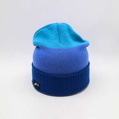 Custom Knit Beanie Hat Warna Biru Musim Dingin Panas Pola Blank