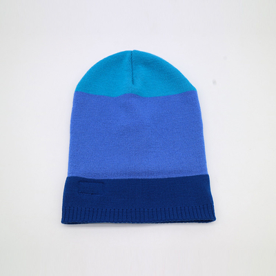 Custom Knit Beanie Hat Warna Biru Musim Dingin Panas Pola Blank