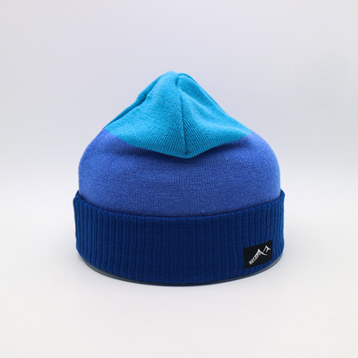 Custom Knit Beanie Hat Warna Biru Musim Dingin Panas Pola Blank
