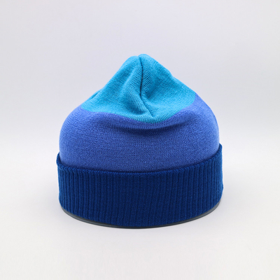Custom Knit Beanie Hat Warna Biru Musim Dingin Panas Pola Blank