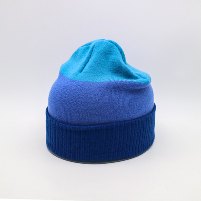 Custom Knit Beanie Hat Warna Biru Musim Dingin Panas Pola Blank