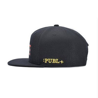 Custom 6 Panel Hitam Akrilik Tutup Kembali Flex Fit Gorras Cap bordir sublimasi Logo Underbrim Hip Hop Snapback cap