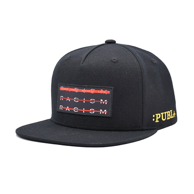 Custom 6 Panel Hitam Akrilik Tutup Kembali Flex Fit Gorras Cap bordir sublimasi Logo Underbrim Hip Hop Snapback cap