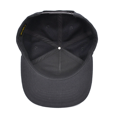 Custom 6 Panel Hitam Akrilik Tutup Kembali Flex Fit Gorras Cap bordir sublimasi Logo Underbrim Hip Hop Snapback cap