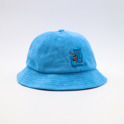 Custom Terry Cloth Bucket Hat Wide Brim Casual and Fashionable Style Logo bordir 3D khusus