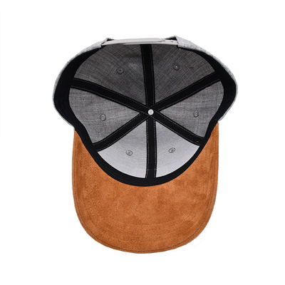 Suede 6 Panel Baseball Cap Dengan Warna Mencocokkan jahitan Dan Jajaran Diperkuat