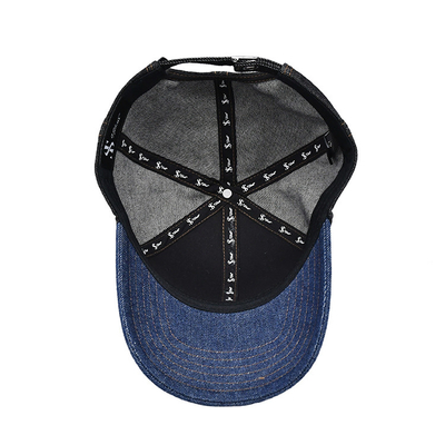 Profil Konstruksi bordir Baseball Cap Custom Warna Denim Sweatband