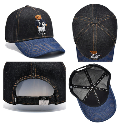 Profil Konstruksi bordir Baseball Cap Custom Warna Denim Sweatband