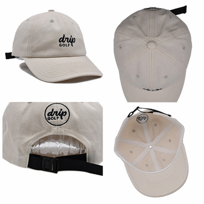 Custom bordir topi bisbol dengan tali yang disesuaikan dan gesper logam