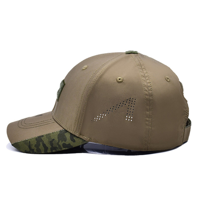 Velcro Strap Adjustable 6 Panel Baseball Cap Dengan Visor melengkung Dan 6 Eyelets