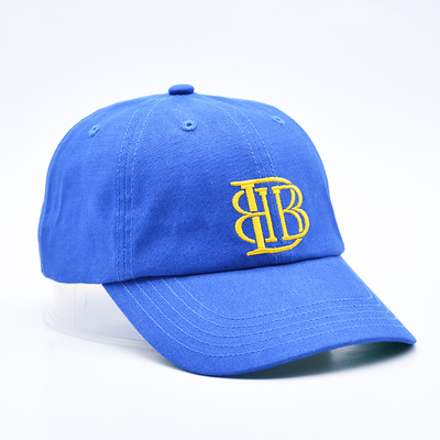 Customized logo bordir tidak terstruktur 6 Panel Baseball Cap dengan visor melengkung