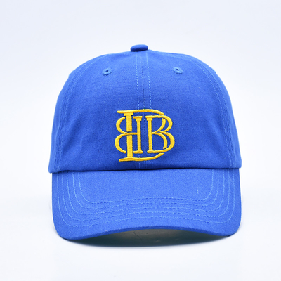 Customized logo bordir tidak terstruktur 6 Panel Baseball Cap dengan visor melengkung