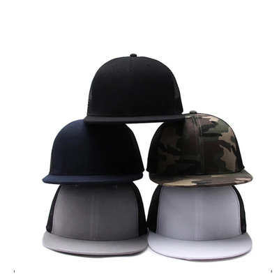 Unisex Mesh Trucker Cap dengan logo bordir dan cetak pita dalam