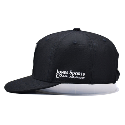 Topi Snapback berstruktur bordir dengan visor datar kain kapas dan cetak pita dalam