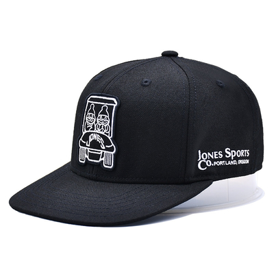Topi Snapback berstruktur bordir dengan visor datar kain kapas dan cetak pita dalam