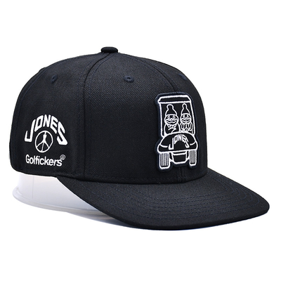 Topi Snapback berstruktur bordir dengan visor datar kain kapas dan cetak pita dalam