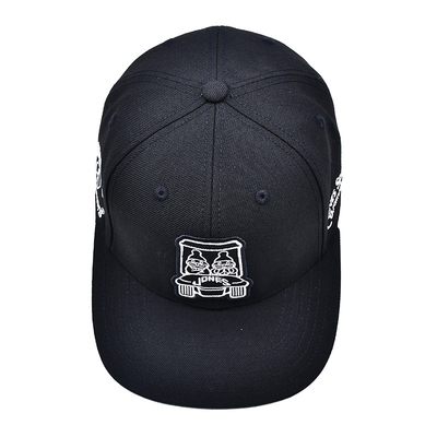 Topi Snapback berstruktur bordir dengan visor datar kain kapas dan cetak pita dalam