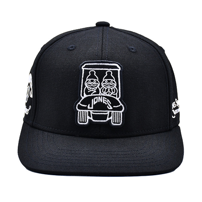 Topi Snapback berstruktur bordir dengan visor datar kain kapas dan cetak pita dalam