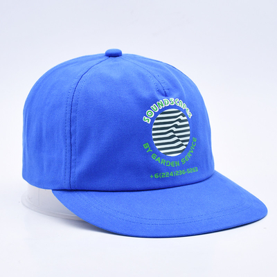 Kualitas tinggi cap snapback cetak khusus biru tidak terstruktur 5 panel flat brim outdoor soft hip hop topi untuk pria