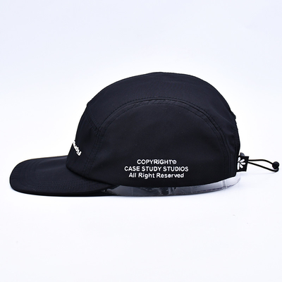 Kualitas Tinggi Tak Terstruktur 5 Panel Camper Hat Custom Hitam Printing Nylon Running Cap Dengan Kantong Dekoratif