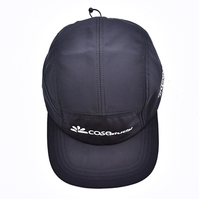 Kualitas Tinggi Tak Terstruktur 5 Panel Camper Hat Custom Hitam Printing Nylon Running Cap Dengan Kantong Dekoratif