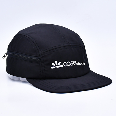 Kualitas Tinggi Tak Terstruktur 5 Panel Camper Hat Custom Hitam Printing Nylon Running Cap Dengan Kantong Dekoratif