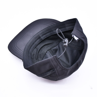 Kualitas Tinggi Tak Terstruktur 5 Panel Camper Hat Custom Hitam Printing Nylon Running Cap Dengan Kantong Dekoratif