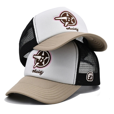 Custom Kualitas Tinggi Dua Tone 6 Panel Trucker Cap Dengan Sedikit Curved Edge