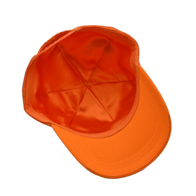 Unisex 5 Panel Trucker Cap Custom 3d bordir melengkung tepi satin dilapisi oranye mesh kembali topi