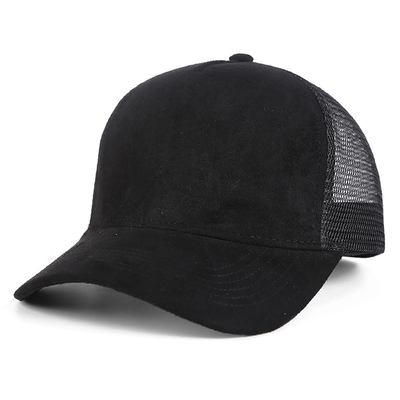 Bernafas Plain Suede Mesh Back Baseball Caps Wanita Trendy 5 Panel Trucker Hat