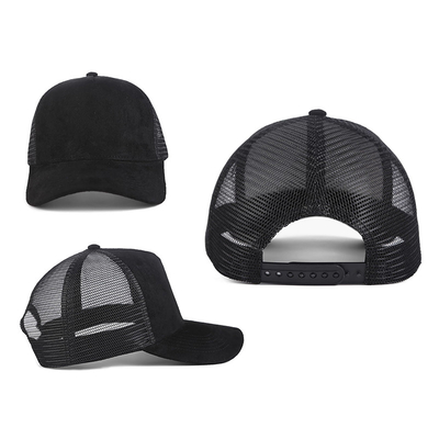 Bernafas Plain Suede Mesh Back Baseball Caps Wanita Trendy 5 Panel Trucker Hat