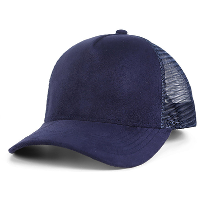Bernafas Plain Suede Mesh Back Baseball Caps Wanita Trendy 5 Panel Trucker Hat