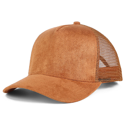 Bernafas Plain Suede Mesh Back Baseball Caps Wanita Trendy 5 Panel Trucker Hat