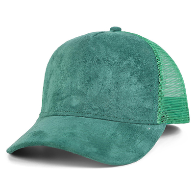Bernafas Plain Suede Mesh Back Baseball Caps Wanita Trendy 5 Panel Trucker Hat