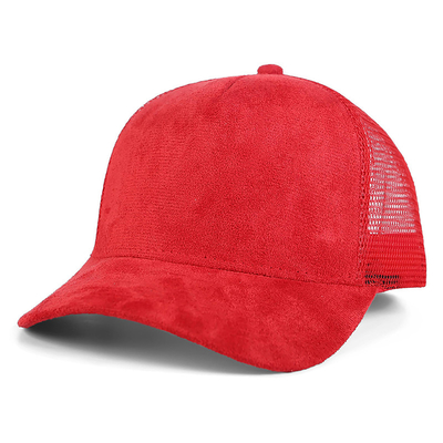 Bernafas Plain Suede Mesh Back Baseball Caps Wanita Trendy 5 Panel Trucker Hat