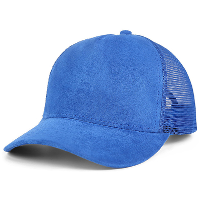 Bernafas Plain Suede Mesh Back Baseball Caps Wanita Trendy 5 Panel Trucker Hat