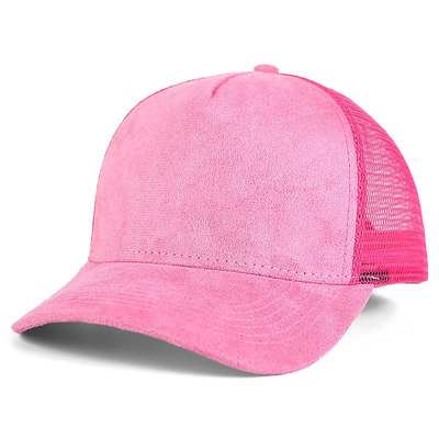 Kualitas tinggi 5 Panel Pink Suede Trucker Cap Custom Wanita Fashion Blank Trucker Hat Grosir