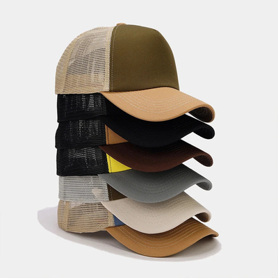 Oem Kualitas Tinggi Grosir Mesh Trucker Cap 5 Panel Plain Back Trucker Hat Custom Gorras Mesh Hat