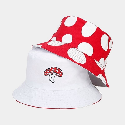 2025 Katun Kartun Jamur Cetak Bucket Hat Fisherman Hat Outdoor Travel Sun Cap untuk Pria dan Wanita