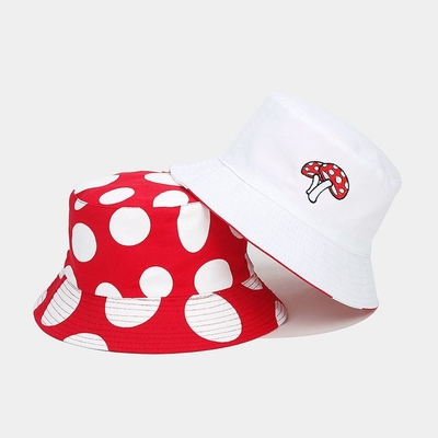 2025 Katun Kartun Jamur Cetak Bucket Hat Fisherman Hat Outdoor Travel Sun Cap untuk Pria dan Wanita