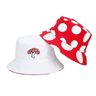 2025 Katun Kartun Jamur Cetak Bucket Hat Fisherman Hat Outdoor Travel Sun Cap untuk Pria dan Wanita