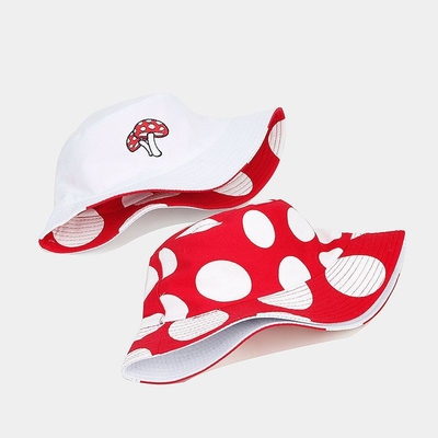 2025 Katun Kartun Jamur Cetak Bucket Hat Fisherman Hat Outdoor Travel Sun Cap untuk Pria dan Wanita