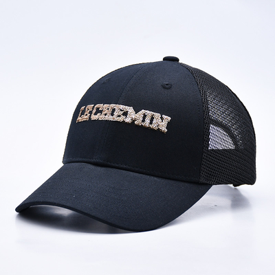 Hitam 6 Panel Mesh Trucker Hat Glitter Trucker Cap Kualitas tinggi Fashion Sequins bordir Trucker Hat